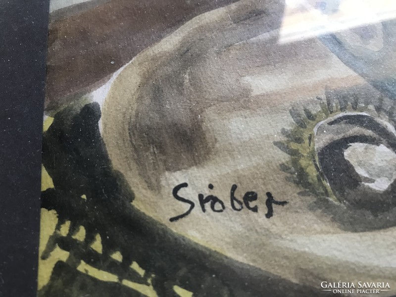 Gráber Margit jelzéssel: Csendélet című akvarell, hátoldalon jegyzettel