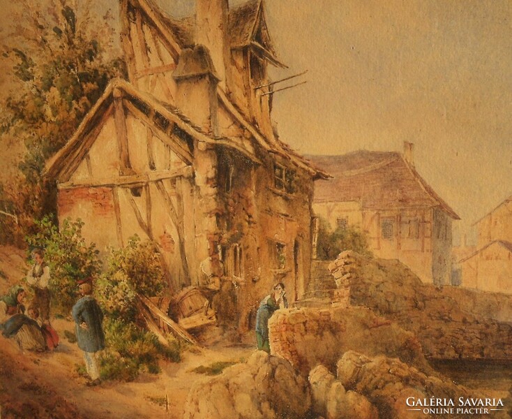 Unknown painter (19th century): romantic landscape with figures