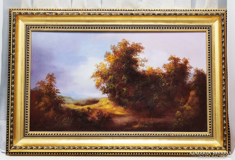 Ágoston Huller's oil painting - forest detail, 60 x 40 cm with a beautiful frame