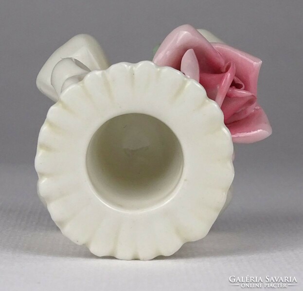 1R288 Régi kisméretű ENS porcelán gyertyatartó rózsa díszítéssel