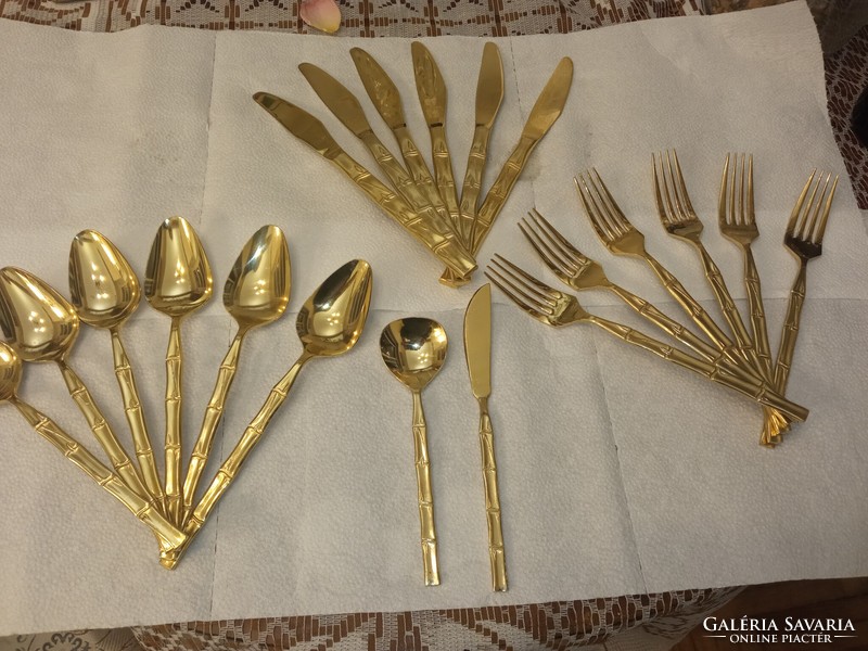 Lifetime Cutlery Japan Bambusz design aranyozott 1970-es évek 20 dbos evőeszköz készlet