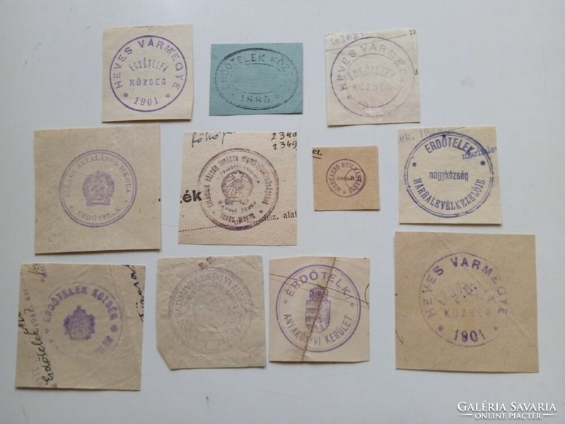 D202591 ERDŐTELEK  régi bélyegző-lenyomatok  10+  db.   kb 1900-1950's