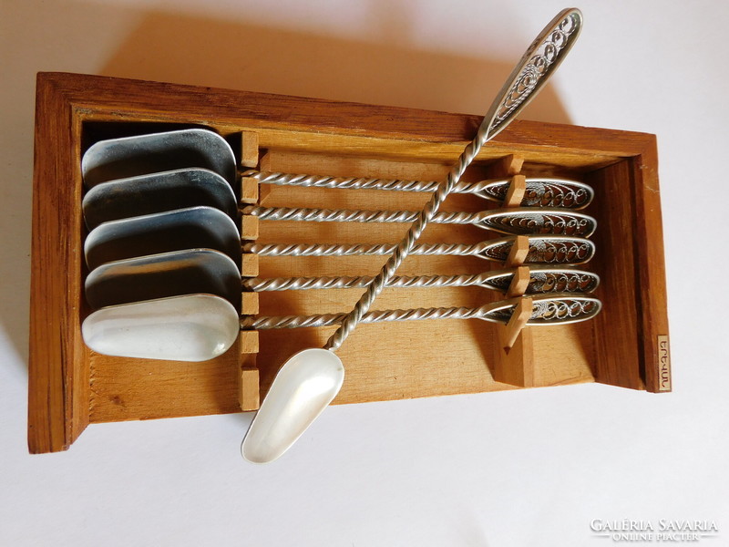 Yerevan ice cream scoops with filigree handles in a wooden box from Soviet times - 6 pieces