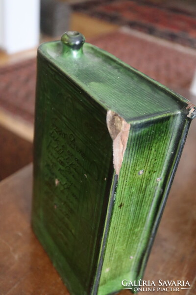 Dél Alföldi Verses Könyv alakú Zöld Mázas Pálinkás Butella  1860 Gyula