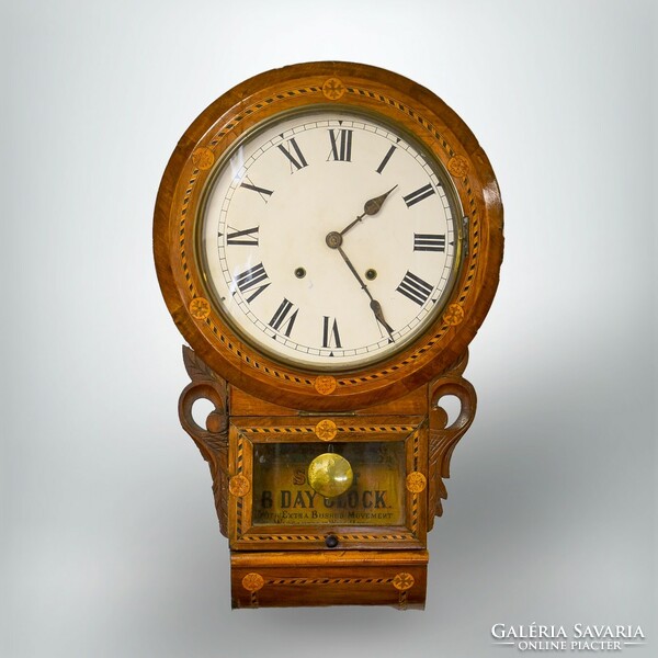 American 8-day wall clock with inlaid inlay