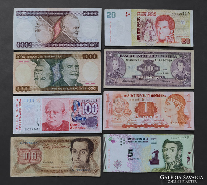 8 db - Dél Amerika, több ország, bankjegy lot