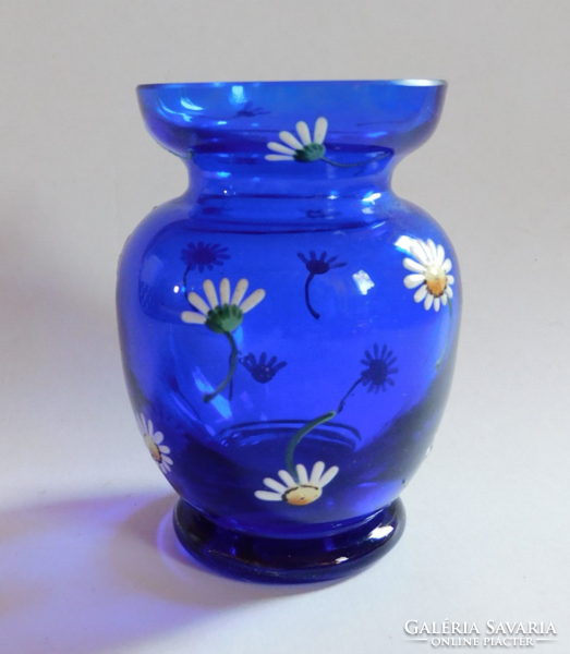 Párád antique, hand-painted glass vase with a chamomile flower pattern - 8 cm