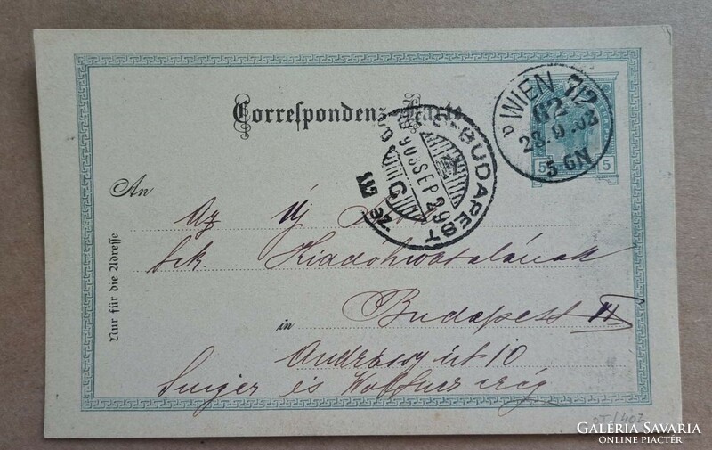 Bécs-Budapest levél 1903