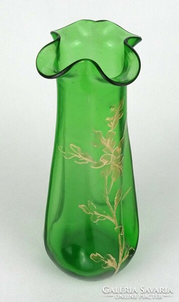 1R730 Antik aranyozott zöld szecessziós fújt üveg váza 26 cm