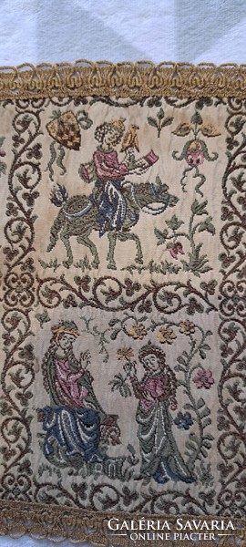 Antique silk brocade tablecloth, tapestry rarity (m4678)