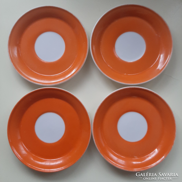4 Hólloháza orange coffee saucers, small plates, coasters