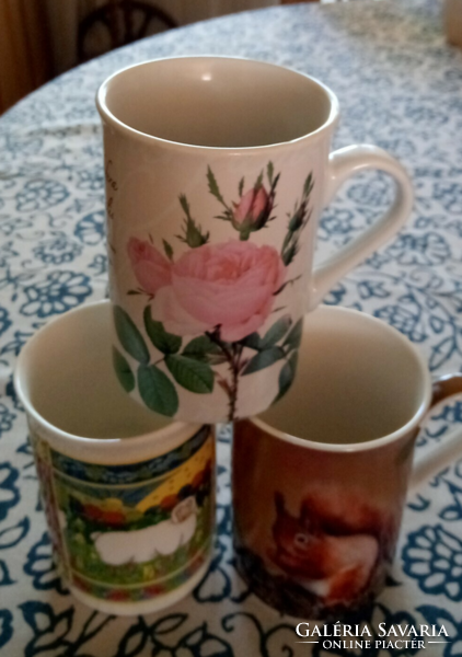 3 tea cups, English, German, 10x7 cm. XX