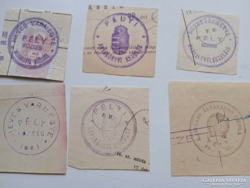 D202603  PÉLY   régi bélyegző-lenyomatok 15+ db.   kb 1900-1950's