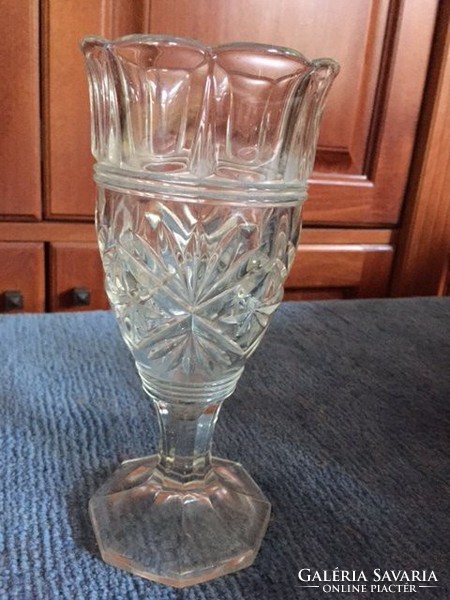 Régi öntött csiszolt üveg kehely antique cut glass vase -46A