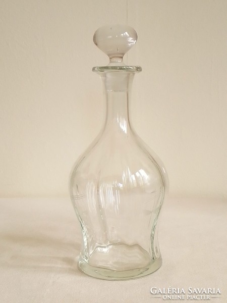 Antik régi pálinkás likőrös italos fújt üveg palack stilizált csiszolt metszett virágminta üveg dugó