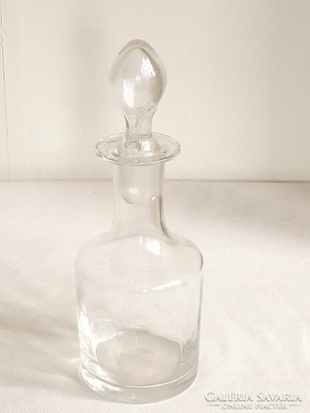 Antique old small rum wine liquor glass bottle with pouring glass stopper oil vinegar 12.5 cm