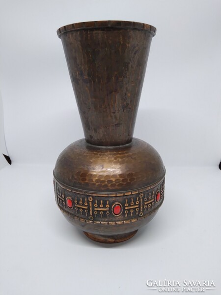 Lignifer retro industrial copper vase with jasper stone inlay