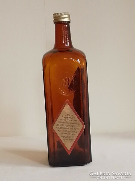 Régi barna szögletes italos üveg palack Falckental Zinnaer Klosterbruder gyógynövény likőr 24,5 cm