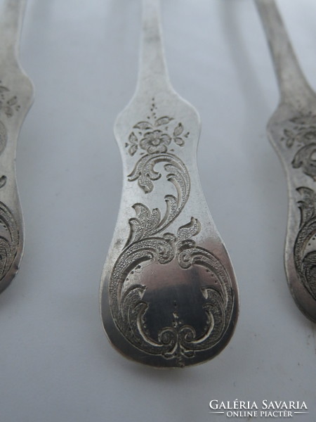 6 antique silver Viennese teaspoons of 13 lats with the accompanying milk (tea) jug