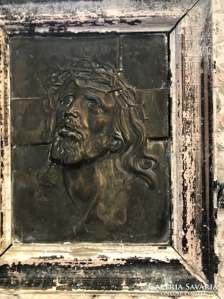 Krisztus bronz falikép, Oswald szignóval, 25 x 20 cm-es.