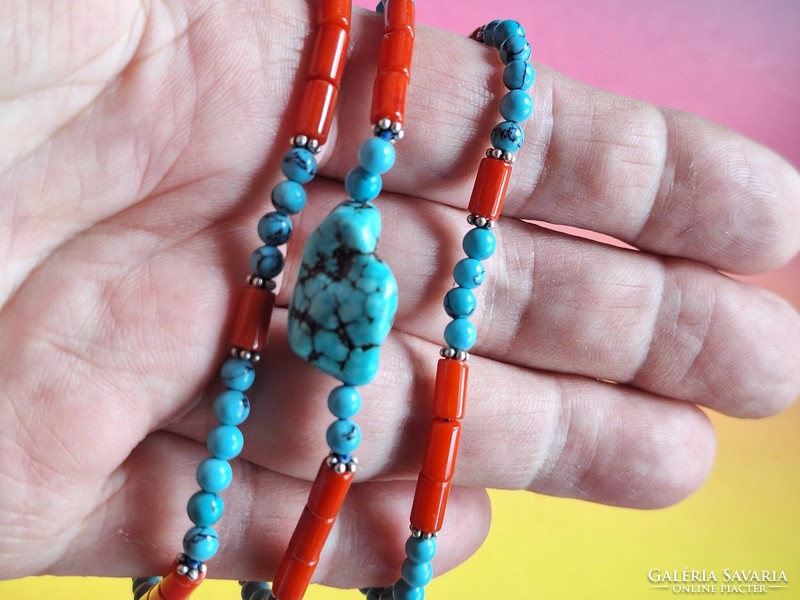 Coral-turquoise necklace/63cm/