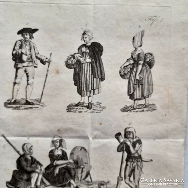 Antique engraving: 17-18. Centuries-old peasant costumes