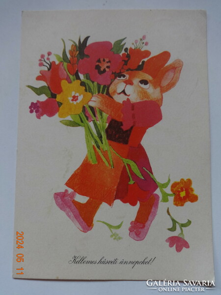Old graphic Easter greeting card - drawing by Irene Tomaska