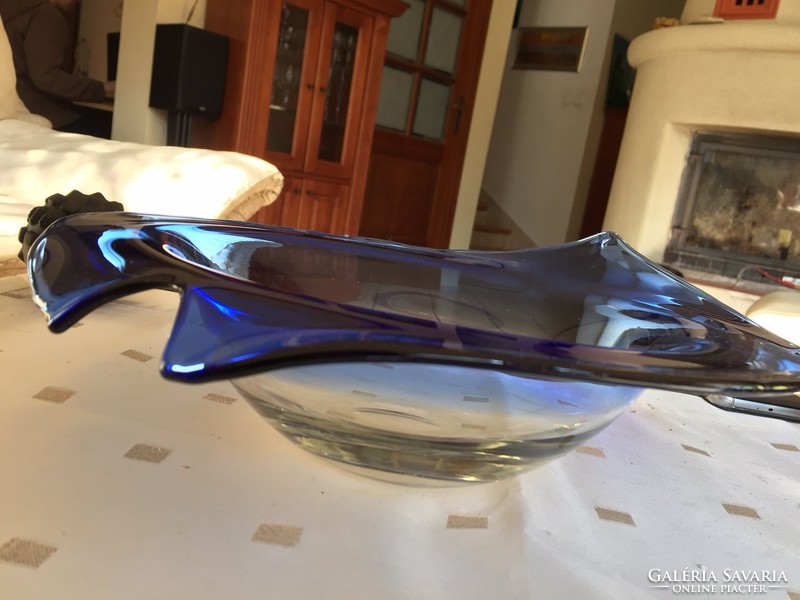 Blue, large, handmade glass bowl, offering, center of the table (20b)