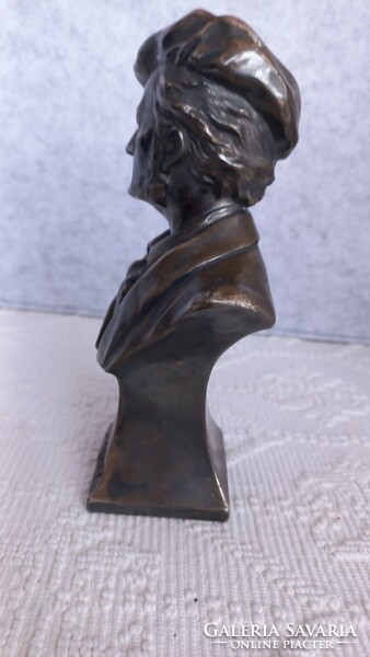 Antik, bronz Wagner büszt, 17 X 8,5 cm, talapzat: 5,3 X 5,3 cm, 788 g.