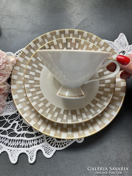 Csodás gyűjtői art deco kézzel aranyozott virágos Winterling Bavaria reggeliző teás csésze trió