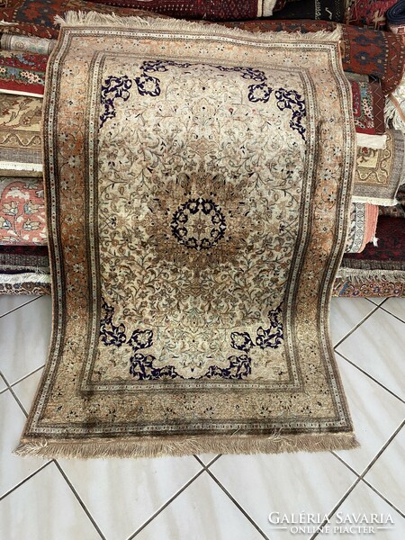 Vintage handmade ghom silk carpet 100x160
