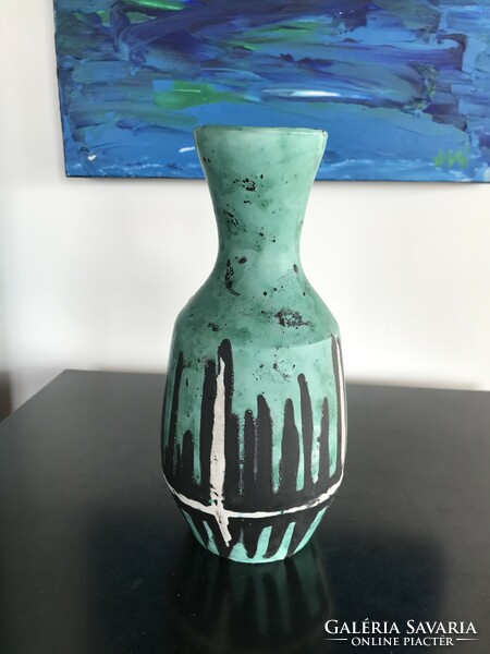 Gorka Lívia türkiz váza, ceramic vase by Lívia Gorka (20/E2)