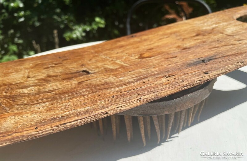Kenderfésű gereben Vintage régi népi munkaeszköz antik fa szerszám