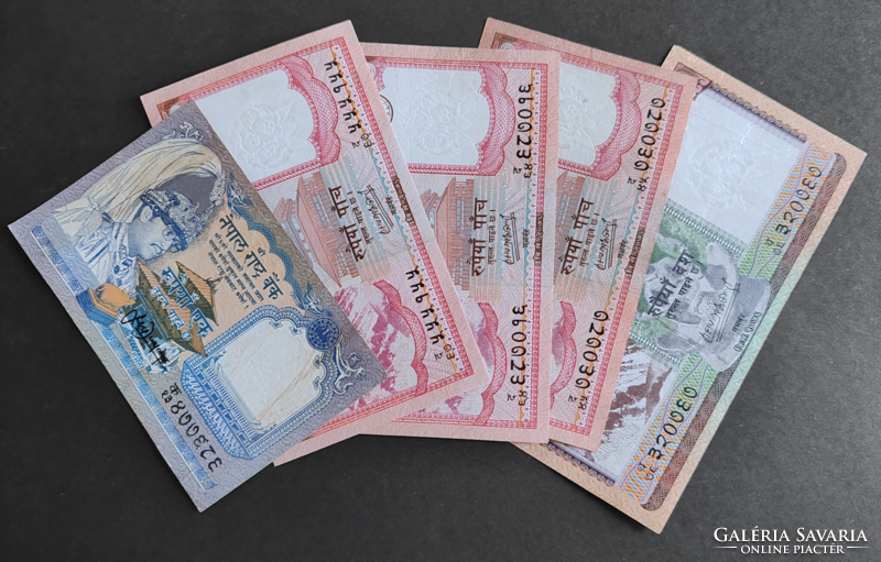 Nepál 5 db bankjegy, 1-5-10 Rúpia / Rupees.