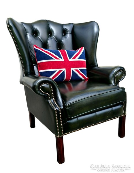 A826 original English chesterfield leather armchair with ears