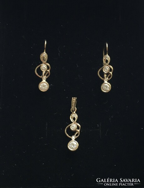 Secession-style leaf-bud white gold earrings and pendant set
