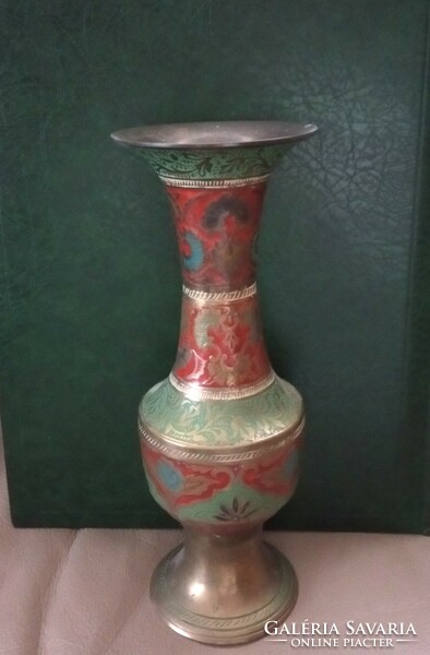Antik réz váza indiai festett réz váza 22 cm magas 370 g