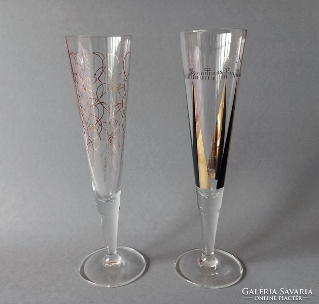 Pair of Ritzenhoff champus gold-plated designer champagne glasses, 2000s