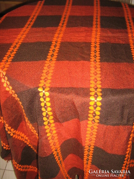 Beautiful floral checkered soft woven tablecloth with fringed edges