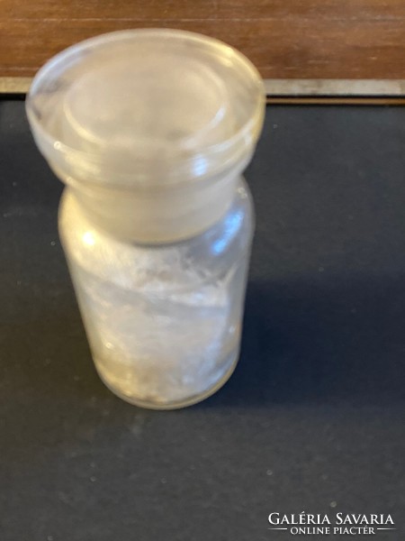 Old medicine bottle with the medicine crystallized in it. In found condition. 14 cm high