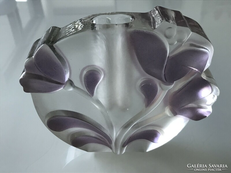 Vintage Walther Glass orchidea váza, levélnehezék, 15 cm magas
