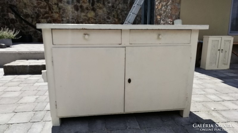 Folk pine kitchen storage cabinet with drawers