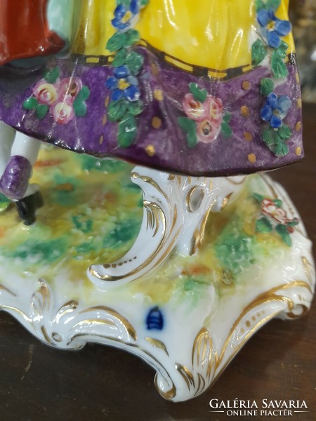 Alt Wien Austria Táncos Barokk Páros Porcelán Életkép,Figura.20 cm.
