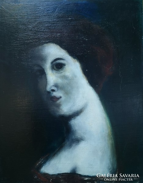 Portrait of a woman with a baroque atmosphere. Oil painting. 20th century.