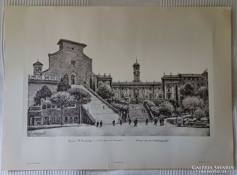 The capitol in Rome with the church of Sta Maria Aracoeli. Lithography.