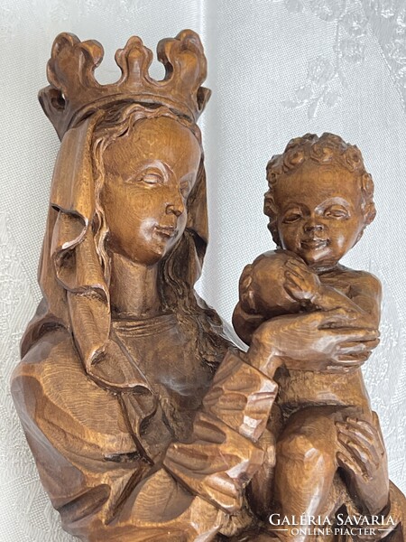 Gyönyörű Mária Kis Jézus fa szobor nagy 39.5 cm magas.