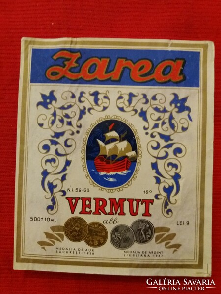 RÉGI - JUGOSZLÁV - ZAREA VERMOUTH vermut címke - ÁLLAPOT a képek szerint