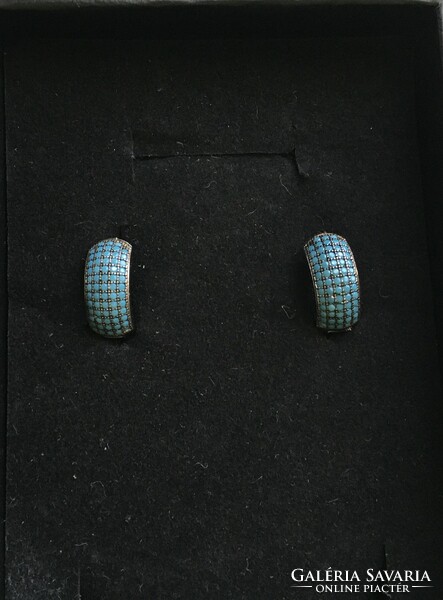 Turquoise, silver hoop earrings