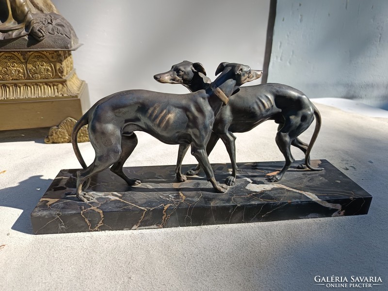 Art deco, silver-plated greyhound pair.