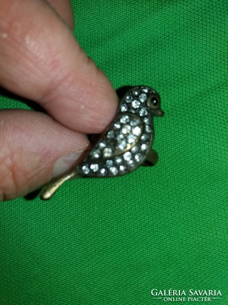 Retro copper ring with rhinestones, bird jewelry, in very nice condition, as shown in the pictures